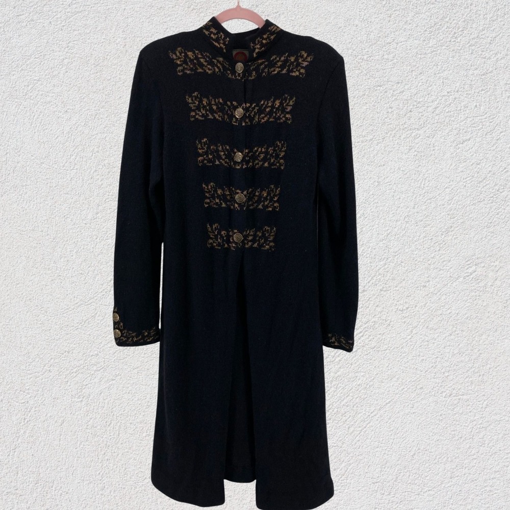 Millma Bolivia Alpaca Knit Long Coat Sweater Black Embroidered Women M Cozy Chic